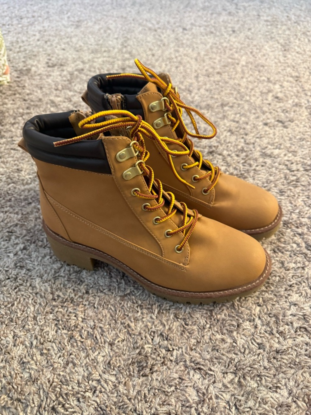 Women’s Tan Lace-Up Ankle Boots with Padded Collar
